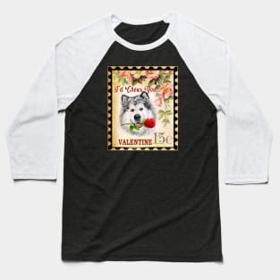 Alaskan Malamute Vintage Valentine Funny Dog With Rose Baseball T-Shirt